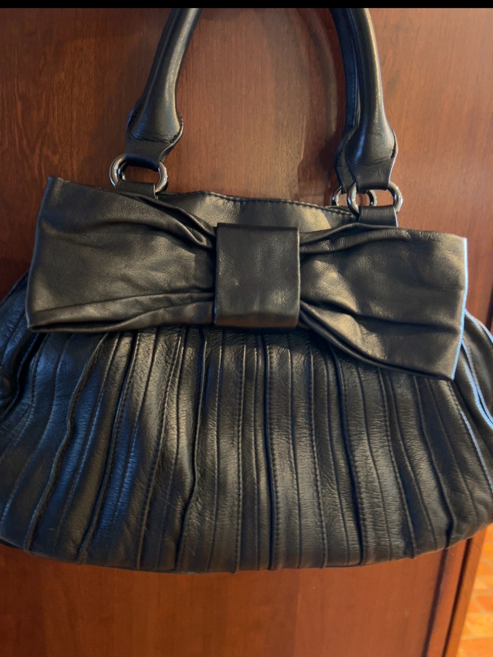Betsey Johnson Black Pleated Bow Top-Handle Satchel - Picture 7 of 7
